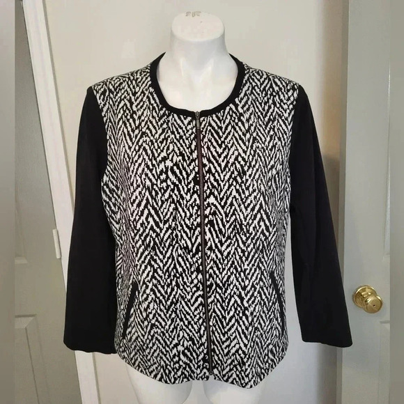 Talbots Contemporary Houndstooth Mixed Media Full Zipper Blazer Jacket(16) - Picture 1 of 7